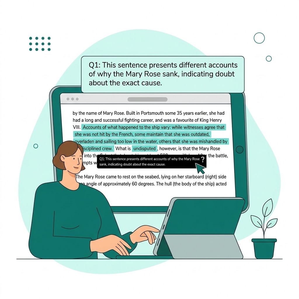 Detailed AI highlights in the Reading test.