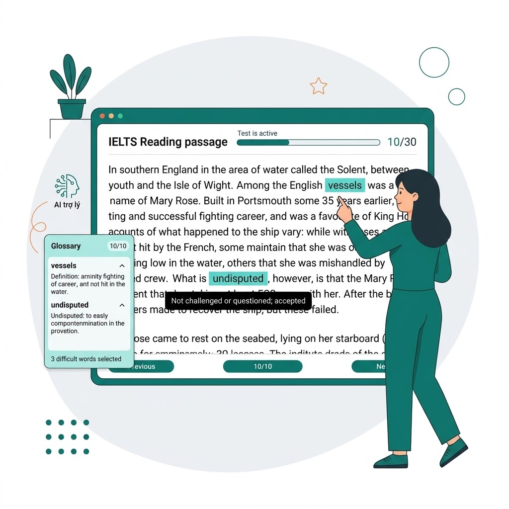 Vocabulary definitions in the Reading test.