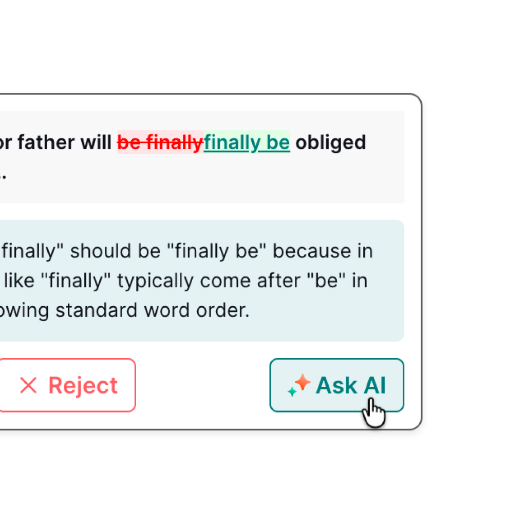 AI feedback and fixes for IELTS Writing with Ask AI suggestions.
