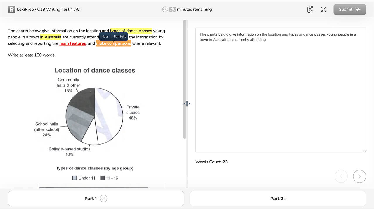 IELTS Writing test interface - LexiPrep