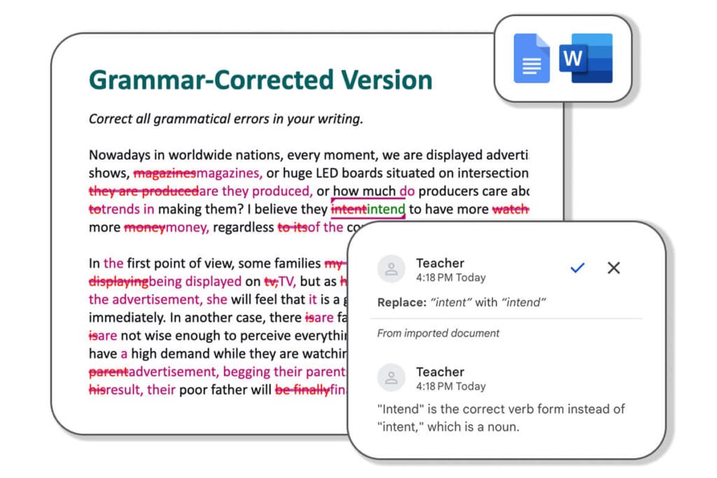 Tệp DOCX tạo bởi LexiCheck lưu trữ toàn bộ bản sữa lỗi và comment, tương thích với Google Docs và Microsoft Word.