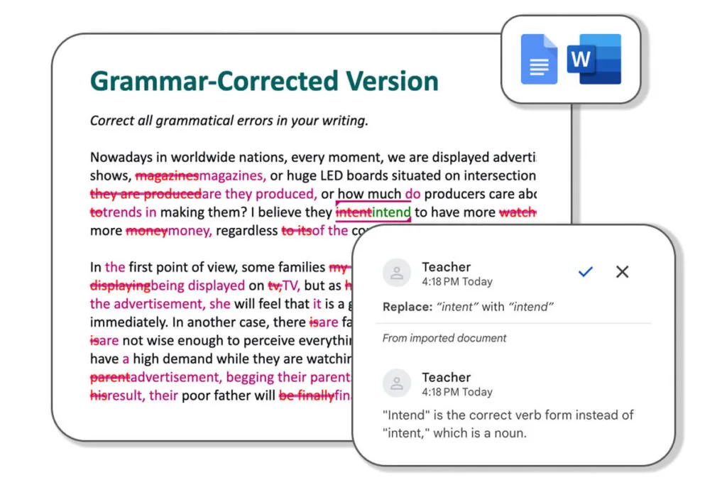 Tệp DOCX tạo bởi LexiCheck lưu trữ toàn bộ bản sữa lỗi và comment, tương thích với Google Docs và Microsoft Word.