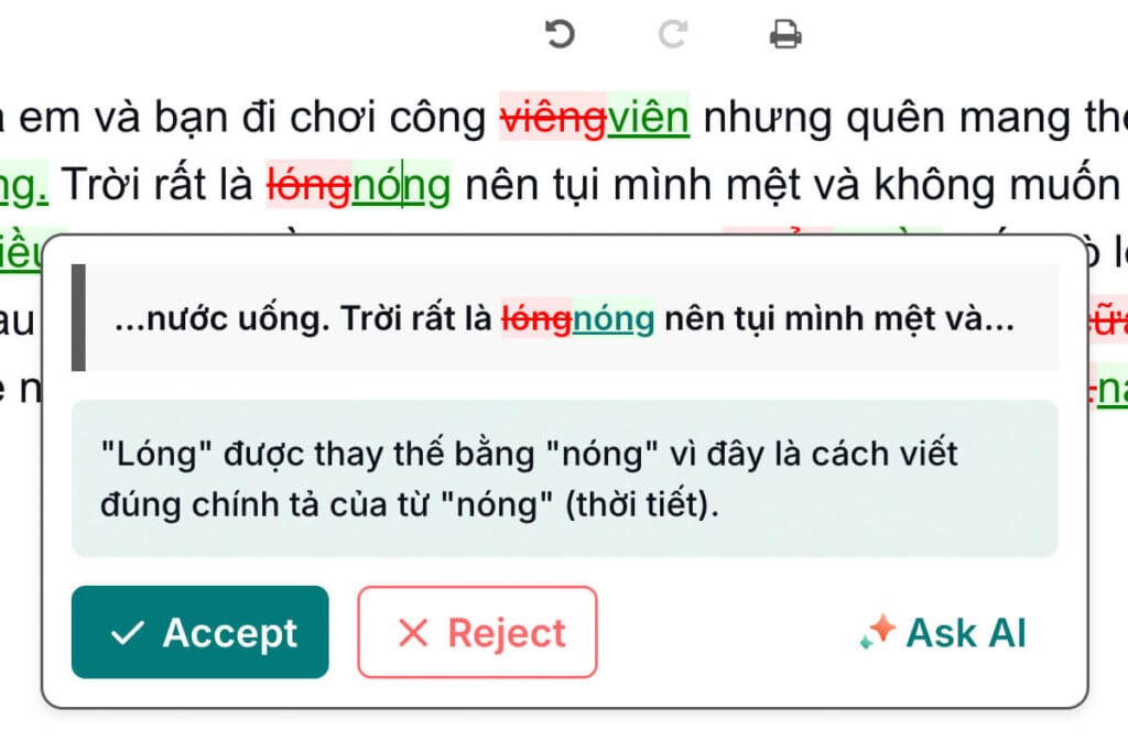 Giải thích chi tiết về lỗi sai chính tả, ngữ pháp bởi AI.